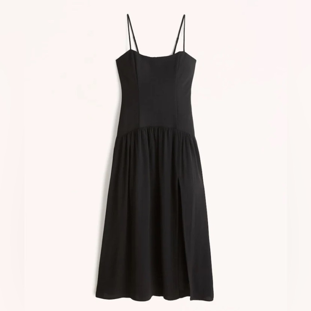 Abercrombie & Fitch Mixed Fabric Cami Slit Drop Waist Dress - Tall Length